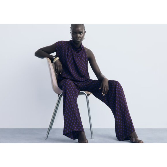 NEW Mango Polka-dot blouse with draped collar BROWN SIZE L-8/100% AUTHENTIC - Picture 4 of 9